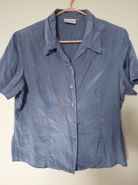 Kappahl Vintage Women's Size M 90's Dark Blue Silk Blend Blouse